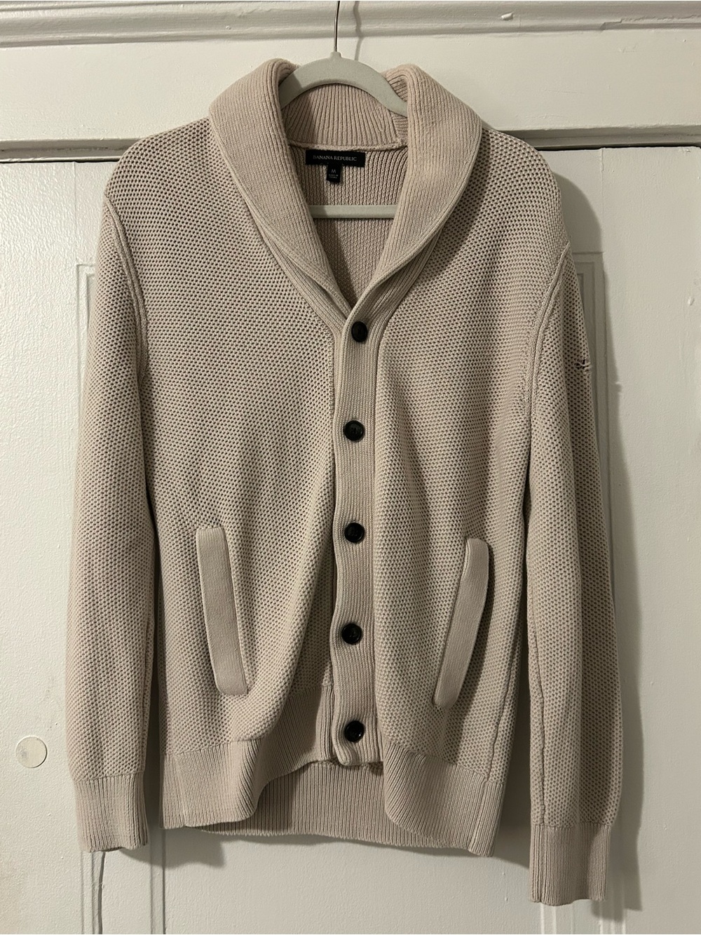 Banana Republic Shawl Collar Button-Up Cardigan in Light Beige